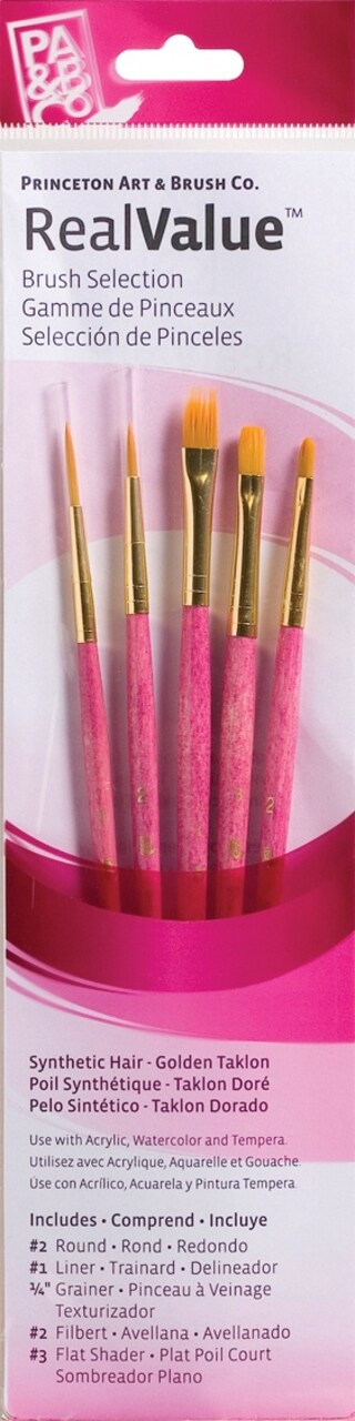 Princeton Real Value Golden Taklon Short Handle Brush Set-5/Pkg